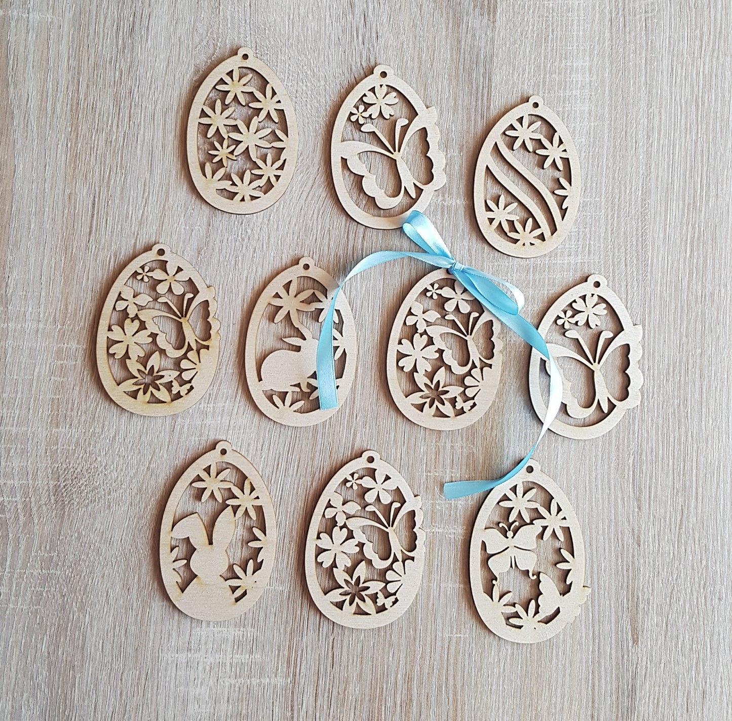Laser Cut Easter Egg Ornaments: Birch Plywood Bunny & Flower Decor