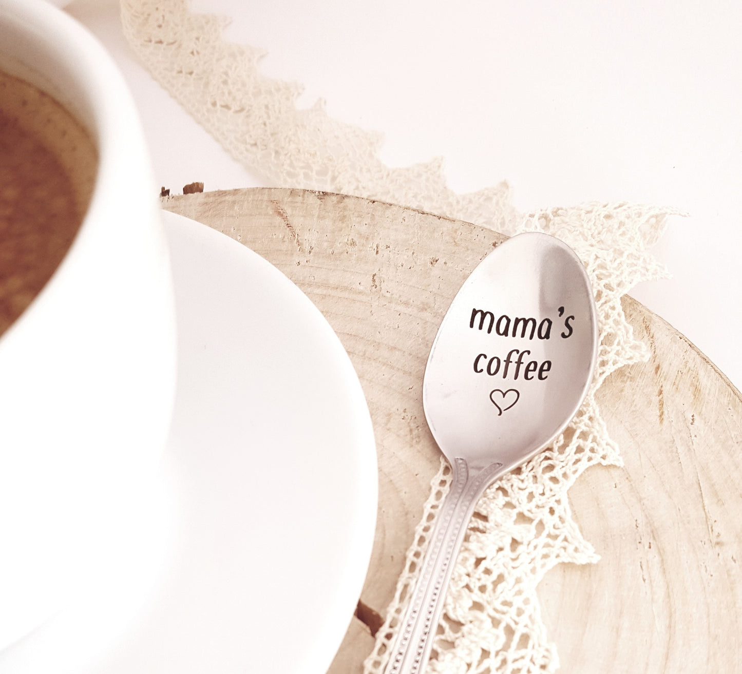 Muttertagsgeschenk, Kaffeelöffel für Mama, personalisiertes Küchengeschenk für Mama von Tochter, Sohn oder Kindern, gravierter Teelöffel für Mama, Löffel mit Spruch