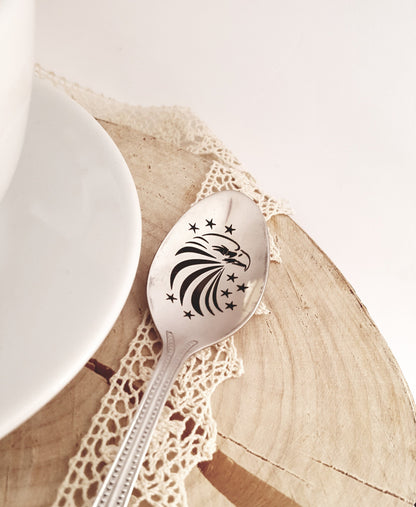 Engraved Eagle Coffee Spoon: Patriotic USA Gift