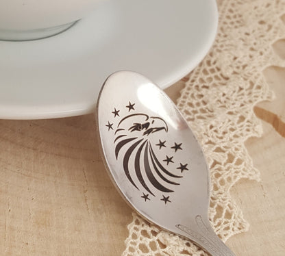 Engraved Eagle Coffee Spoon: Patriotic USA Gift