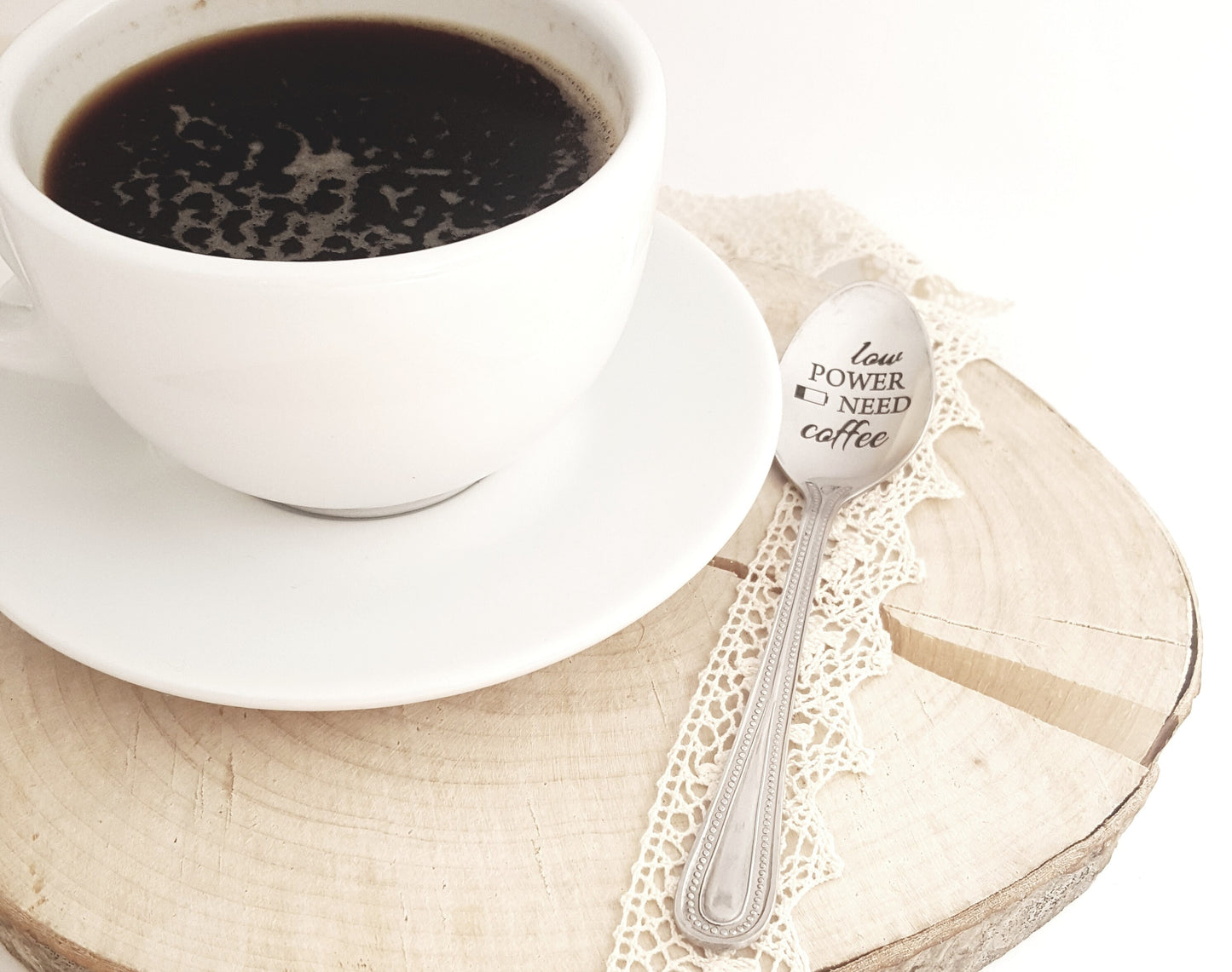 Engraved Coffee Spoon: "Low Power Need Coffee" - Unique Teaspoon