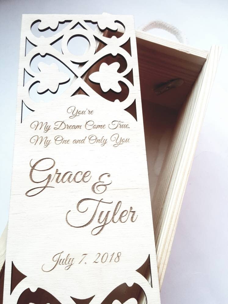 Personalized Wedding Wine Box: Laser Cut Engraved Wooden Gift