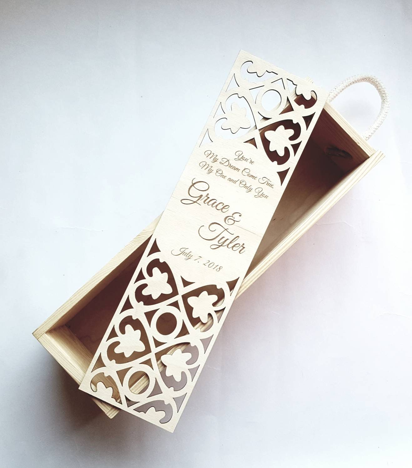 Personalized Wedding Wine Box: Laser Cut Engraved Wooden Gift
