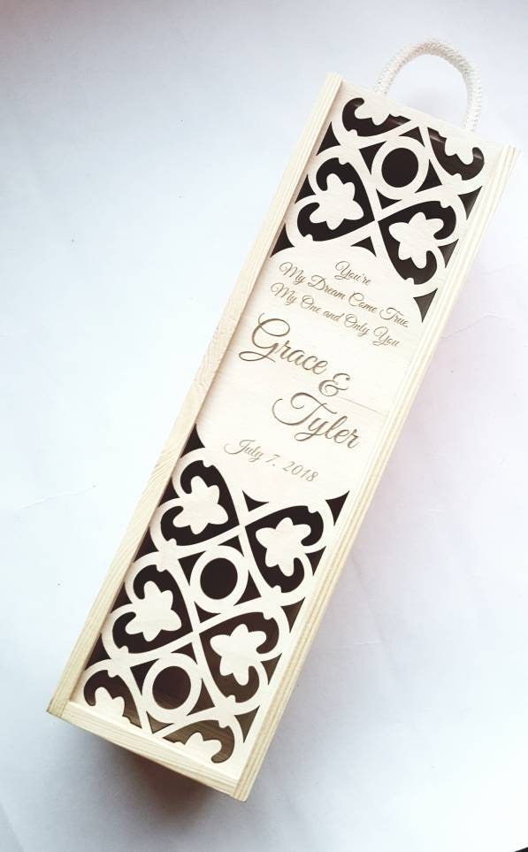 Personalized Wedding Wine Box: Laser Cut Engraved Wooden Gift