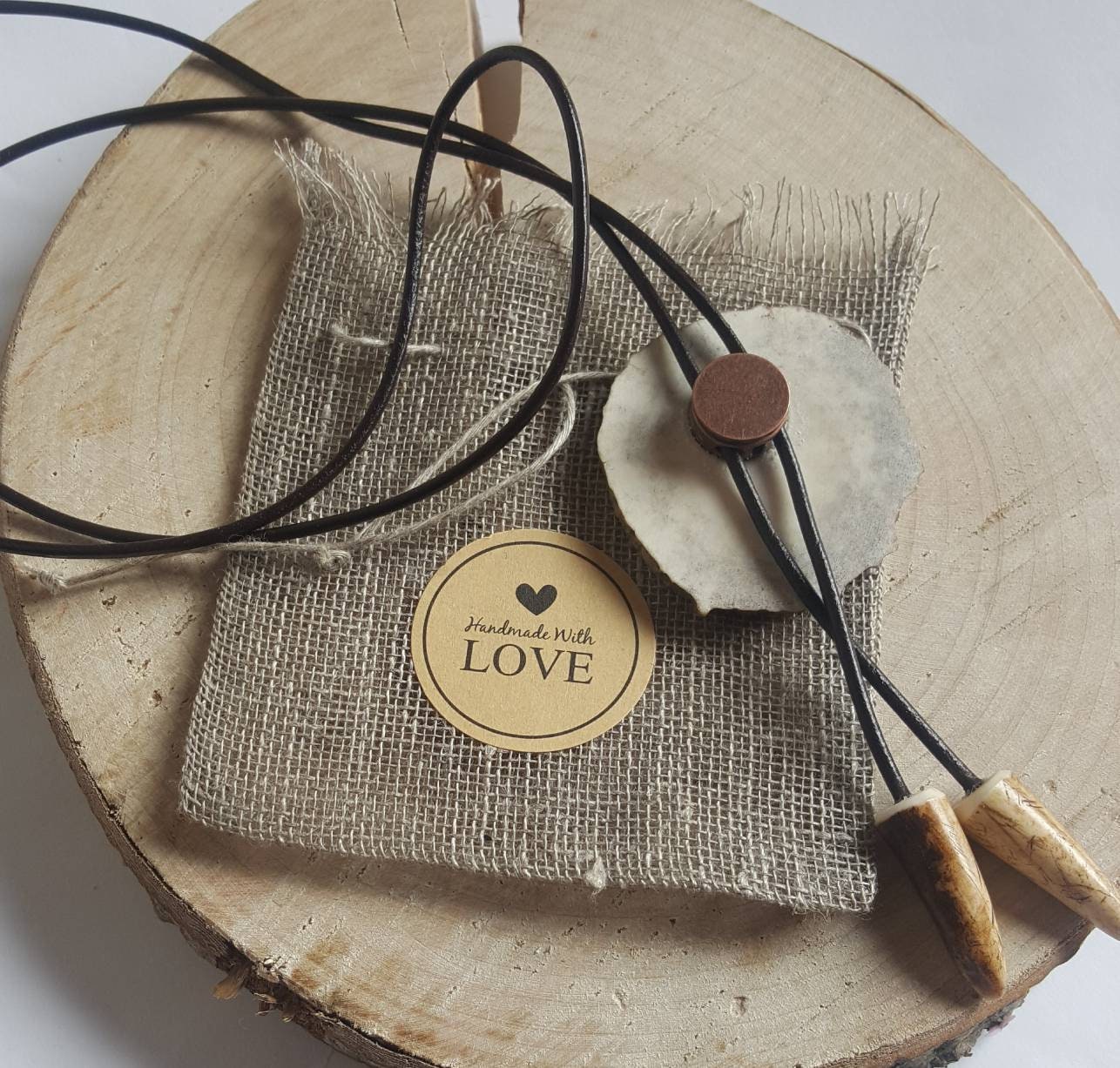 Custom Initial Bolo Tie: Engraved Deer Horn Western Necklace