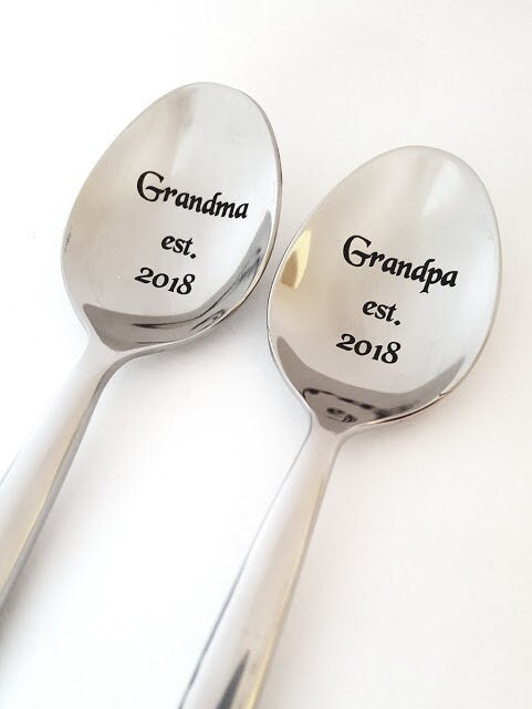 Engraved Spoon & Fork Set: Pregnancy Announcement Gift