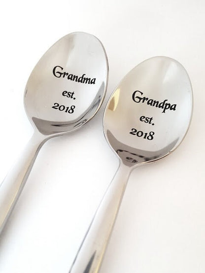 Engraved Spoon & Fork Set: Pregnancy Announcement Gift