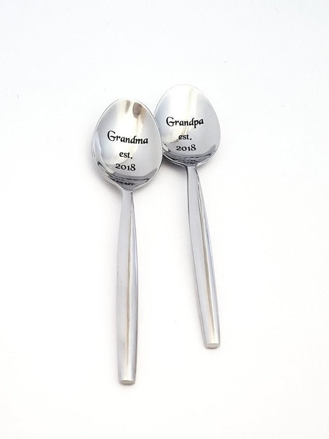 Engraved Spoon & Fork Set: Pregnancy Announcement Gift
