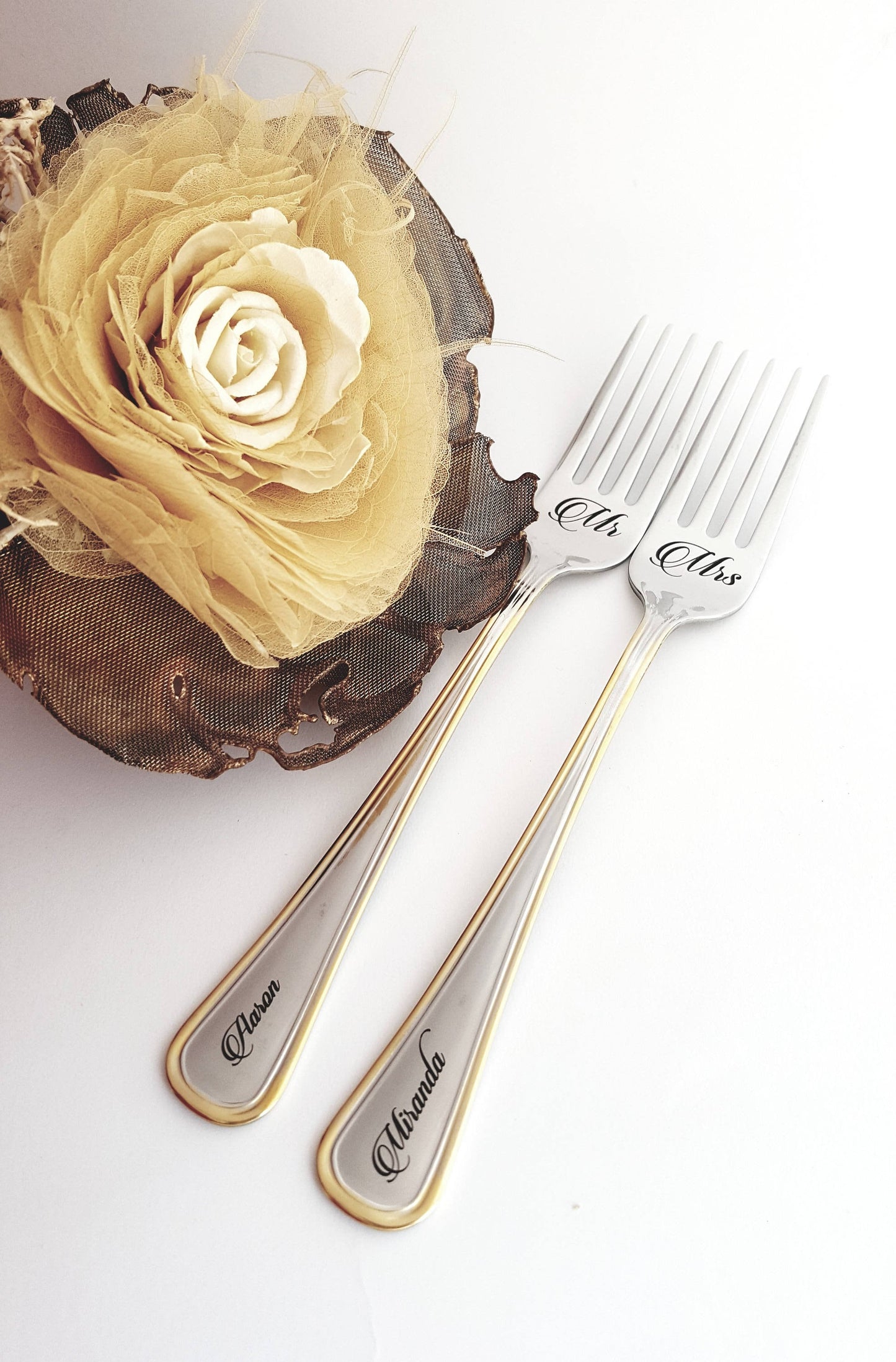 Engraved Wedding Forks: Mr. & Mrs. Personalized Stainless Steel Dining Set