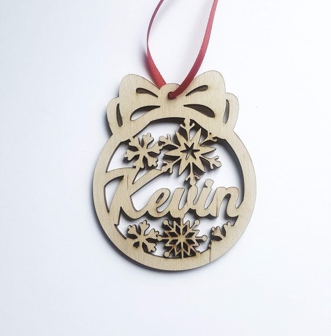 Personalized Christmas bauble, wooden name ornament, laser cut snowflake decoration, Xmas  lockdown pandemic gift