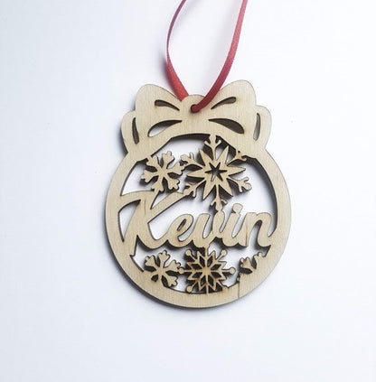 Personalized Christmas bauble, wooden name ornament, laser cut snowflake decoration, Xmas  lockdown pandemic gift
