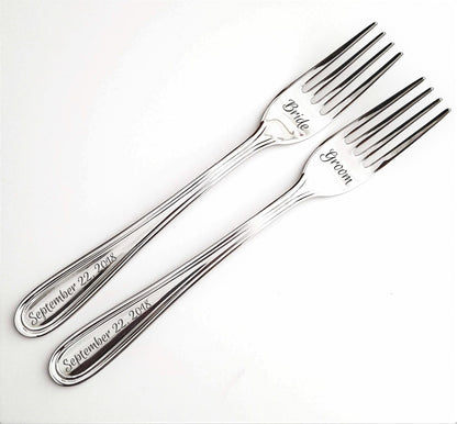 Engraved Wedding Forks: Personalized Stainless Steel Bride & Groom Dining Set