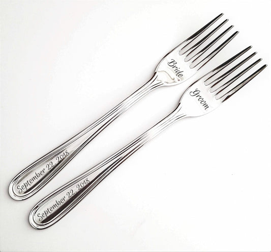 Engraved Wedding Forks: Personalized Stainless Steel Bride & Groom Dining Set