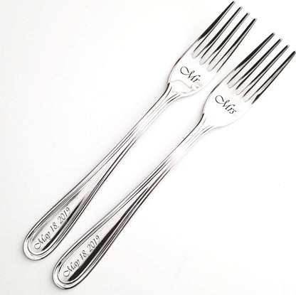 Personalized Wedding Forks Set: Engraved Stainless Steel Silverware