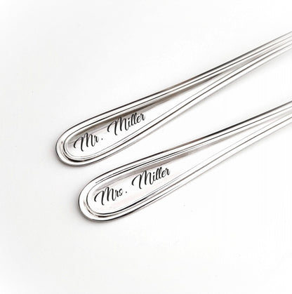 Bridal shower gift for couple, housewarming present for kitchen, wedding dinner forks for bride and groom, engraved anniversary flatware