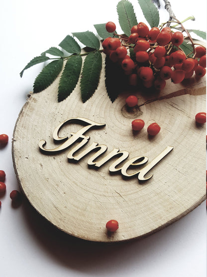 Name cards, wedding place signs, individual wooden seating tags, personalized laser cut table cards, custom guest names, place cards wood
