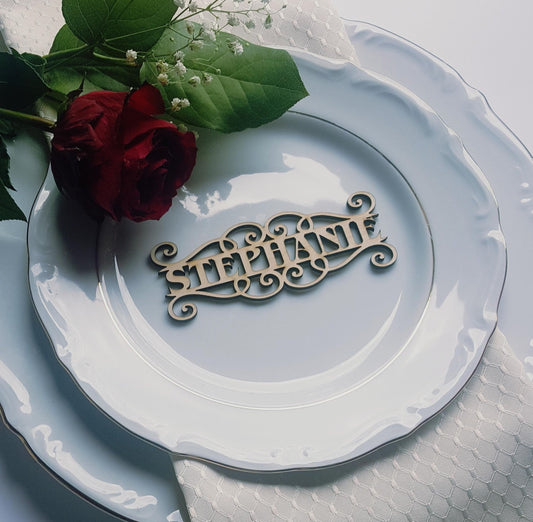 Laser Cut Wooden Name Place Cards: Custom Wedding Table Decor