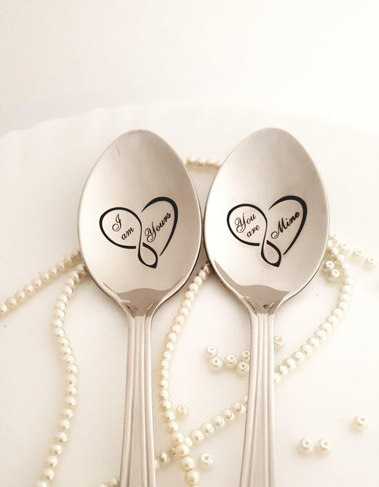 Wedding gift for kitchen, engraved spoons for couple, happy anniversary gift, housewarming present for him and her I'm Yours You are mine