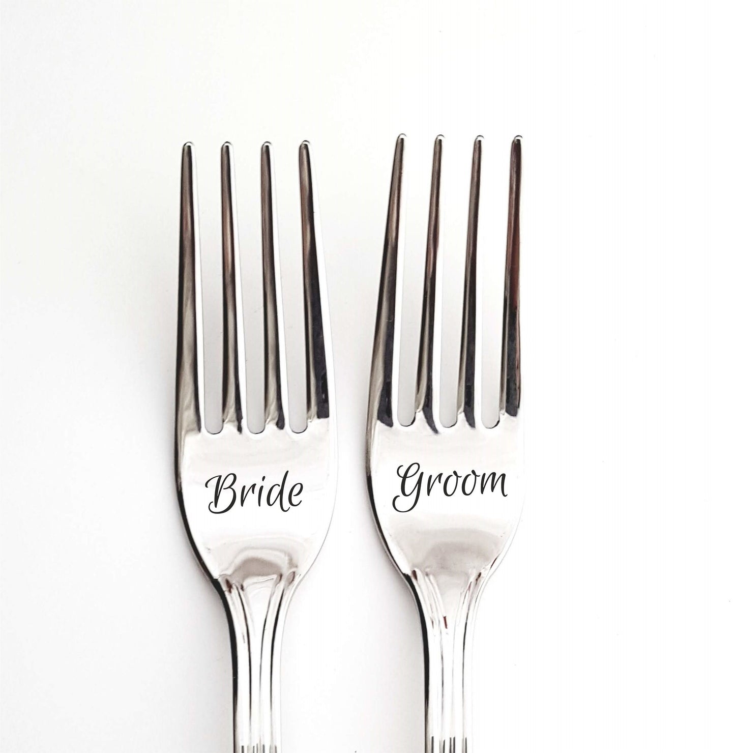 Engraved Wedding Forks: Personalized Stainless Steel Bride & Groom Dining Set