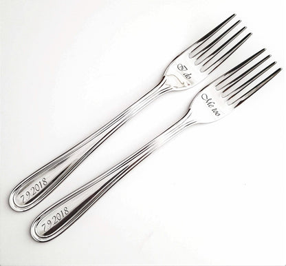Personalized Wedding Forks Set: Engraved Stainless Steel Silverware