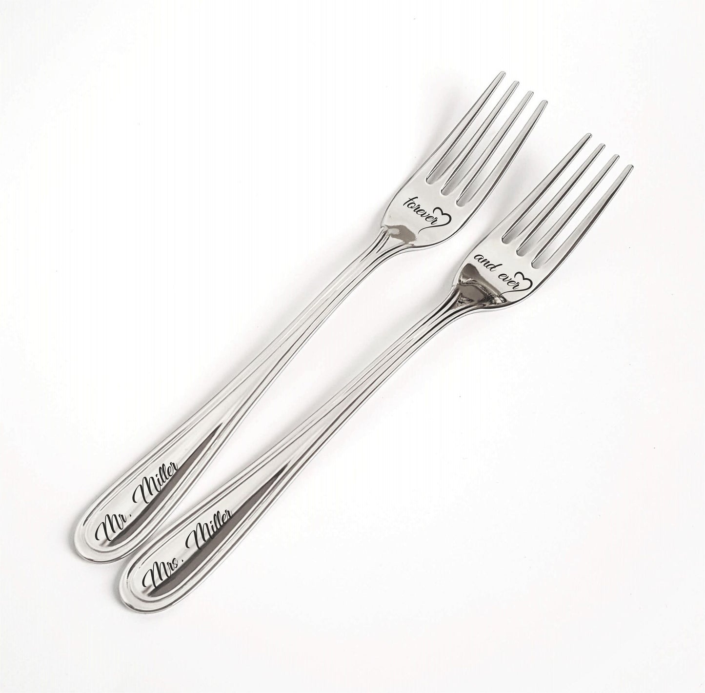 Bridal shower gift for couple, housewarming present for kitchen, wedding dinner forks for bride and groom, engraved anniversary flatware