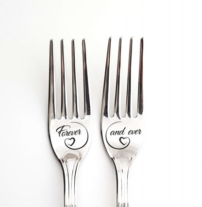 Bridal shower gift for couple, housewarming present for kitchen, wedding dinner forks for bride and groom, engraved anniversary flatware
