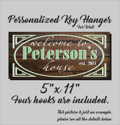 Personalized Family Key Holder for Wall, Wooden Key Hanger, Housewarming Wedding Anniversary Christmas Gift, Custom Key Ring Holder