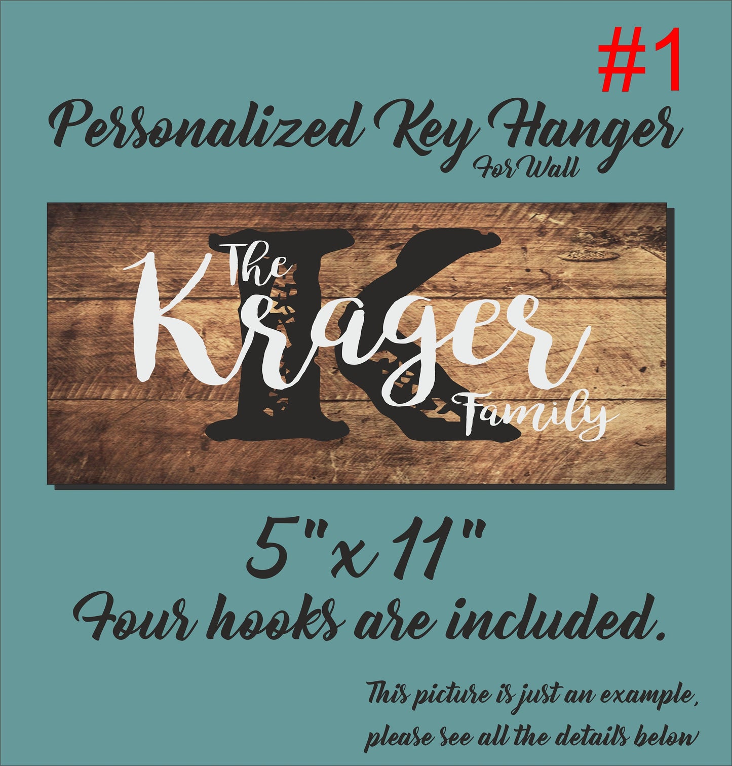 Personalized Family Key Holder, Wooden Key Hanger for Wall, Customized Housewarming Gift for Couple, Printed Custom Initial Monogram Sign