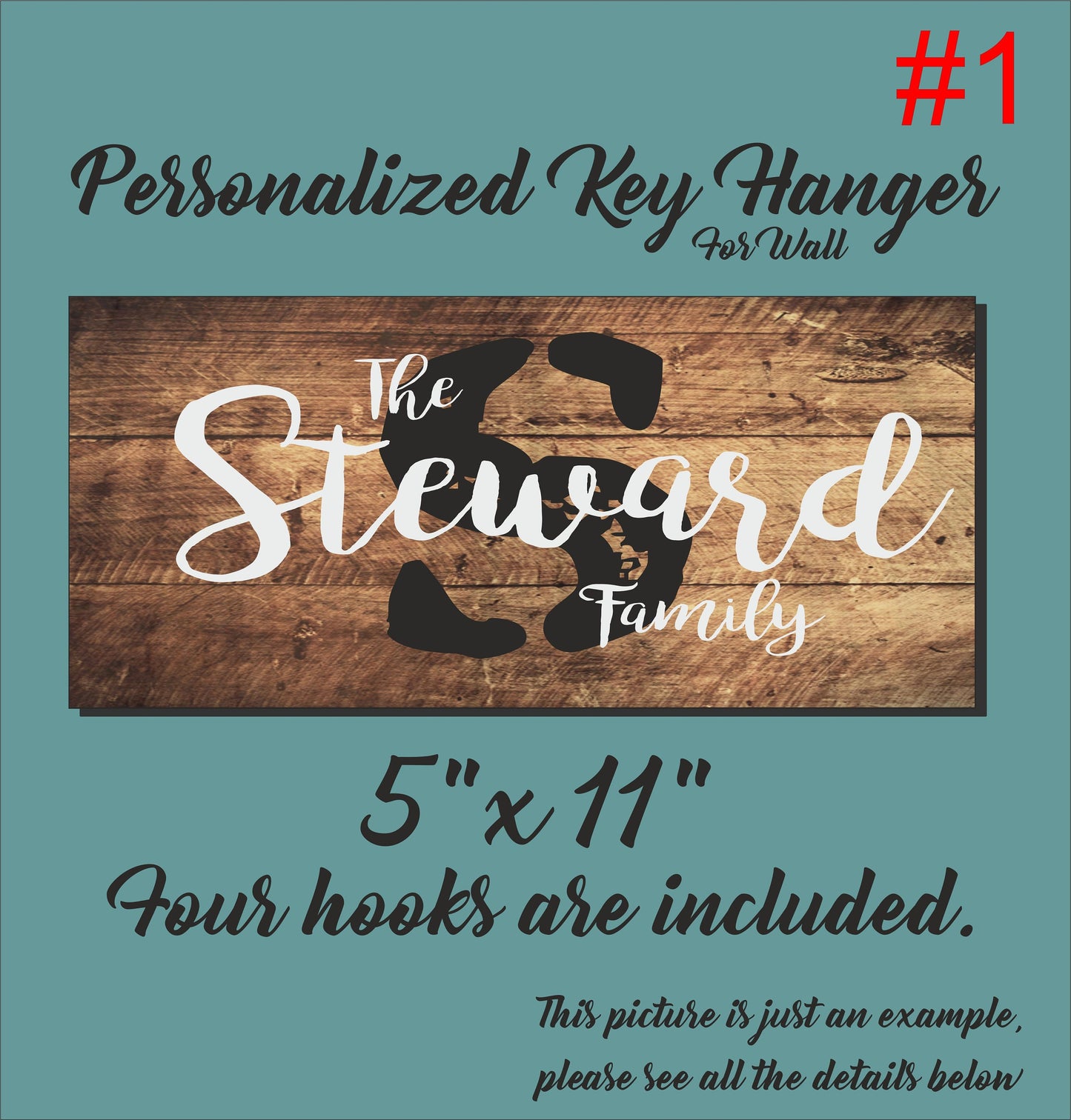 Personalized Family Key Holder, Wooden Key Hanger for Wall, Customized Housewarming Gift for Couple, Printed Custom Initial Monogram Sign