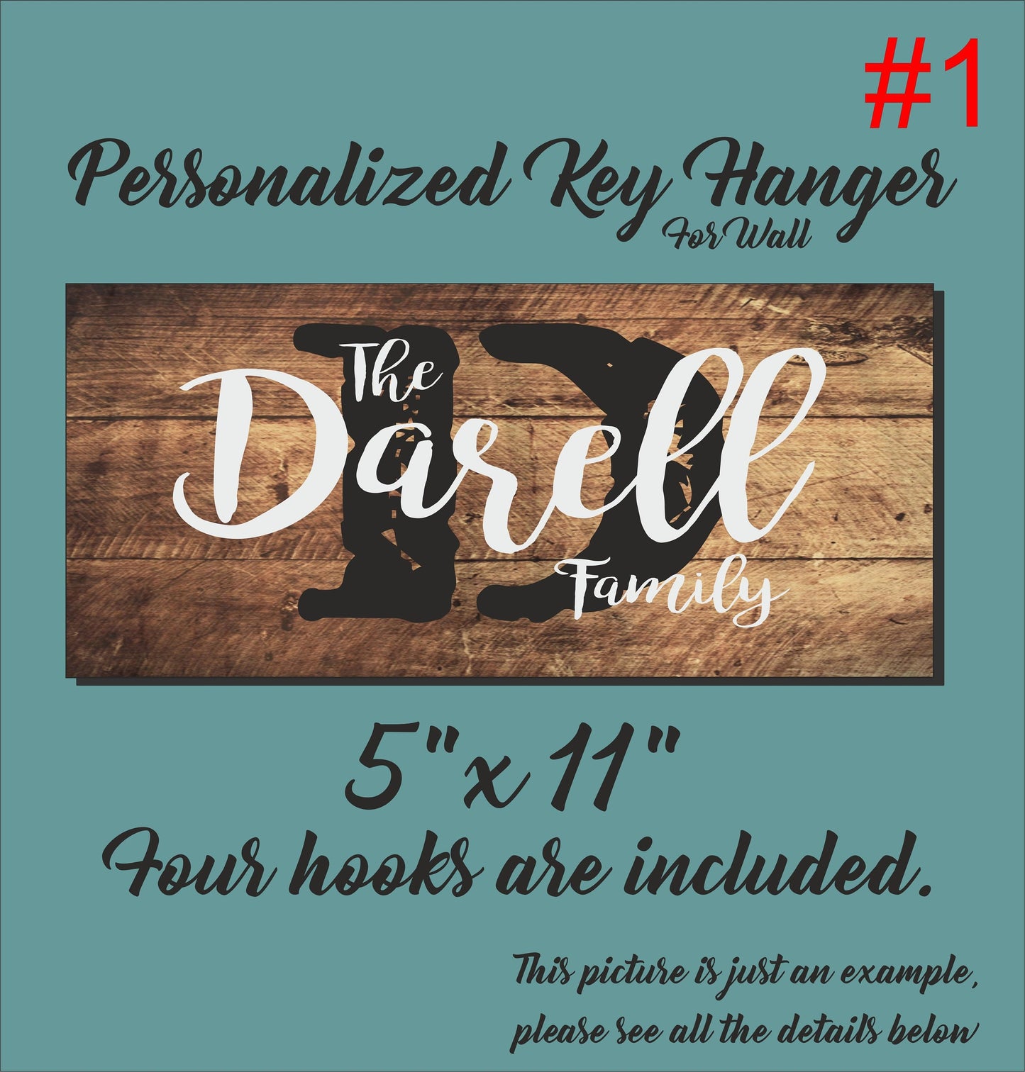 Personalized Family Key Holder, Wooden Key Hanger for Wall, Customized Housewarming Gift for Couple, Printed Custom Initial Monogram Sign