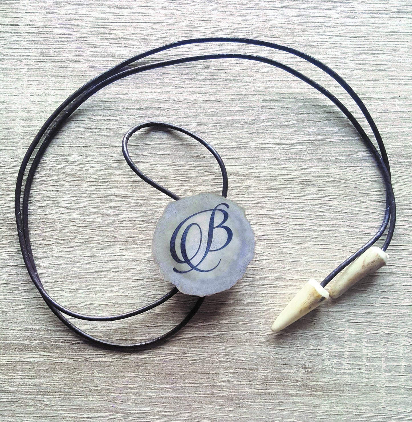 Custom Initial Bolo Tie: Engraved Deer Horn Western Necklace