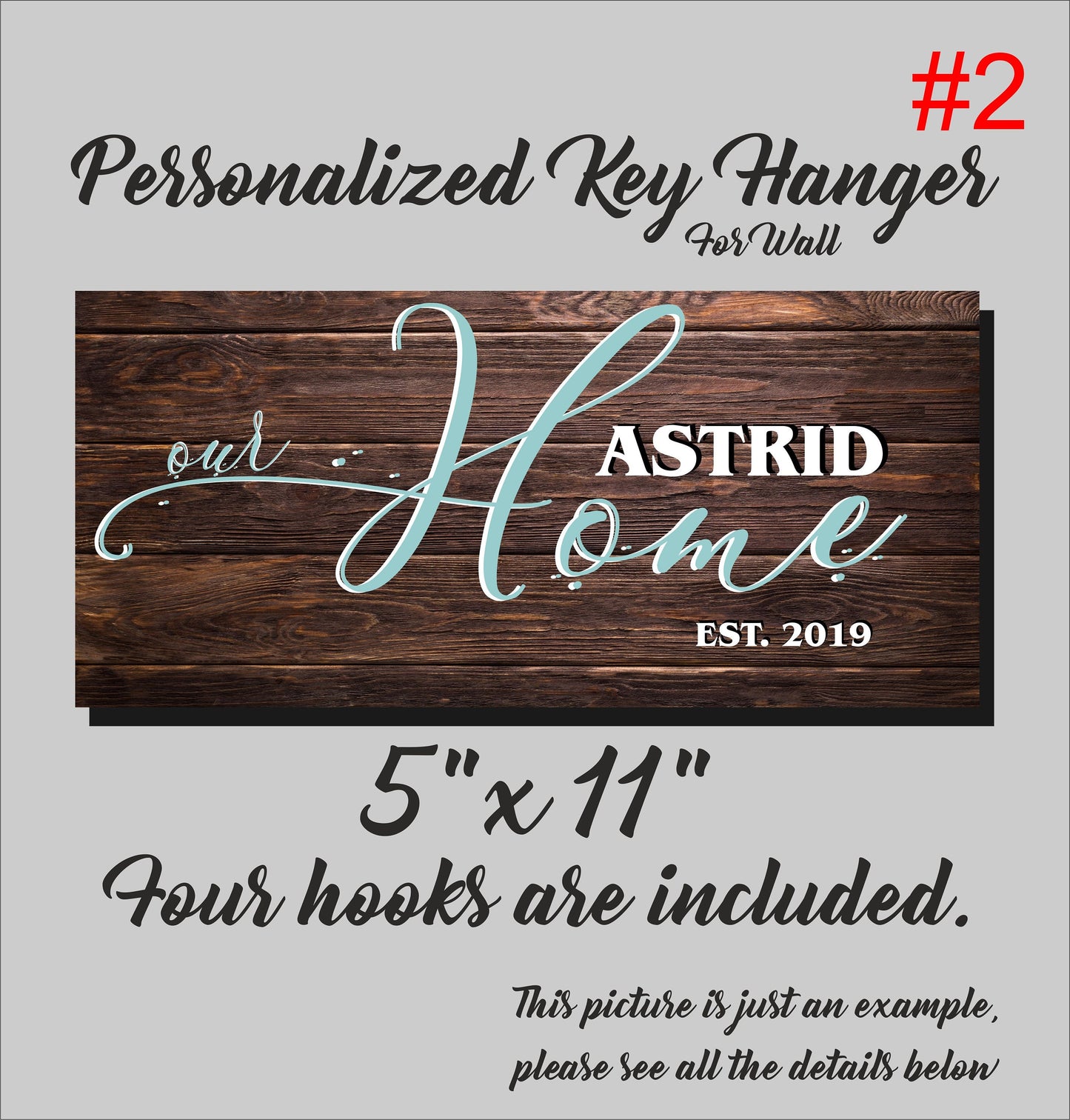 Personalized Family Key Holder: Printed Wood Key Rack with Hooks