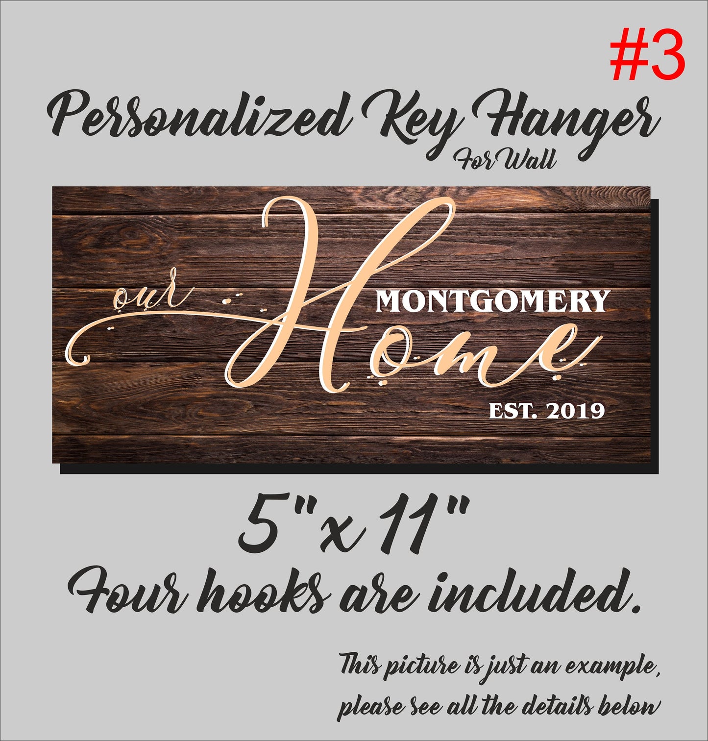 Personalized Family Key Holder: Printed Wood Key Rack with Hooks