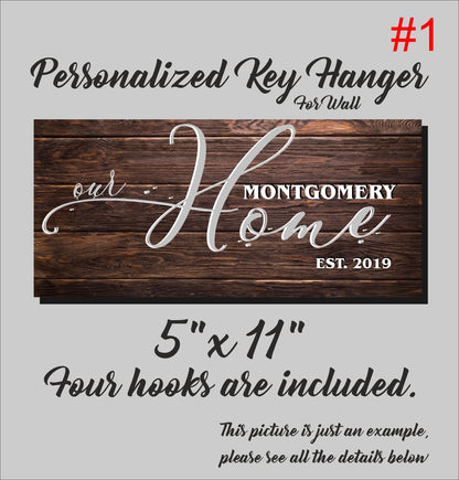 Personalized Family Key Holder: Printed Wood Key Rack with Hooks