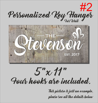 Personalized Family Name Key Rack: Wooden Key Hanger Organizer
