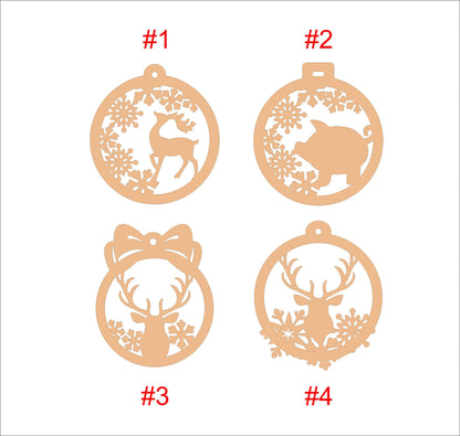 Laser Cut Wood Christmas Ornament: Deer & Snowflake Bauble