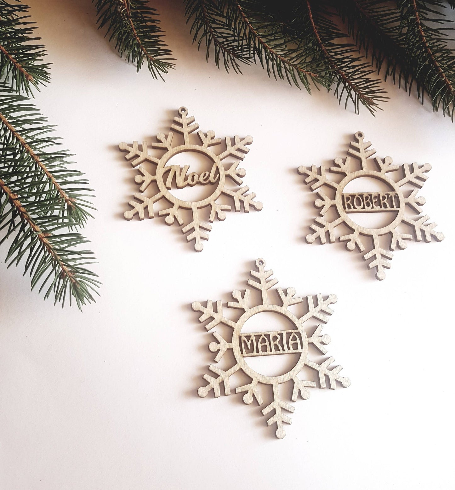 Personalized Wood Snowflake Christmas Ornament: Laser Cut Rustic Decoration
