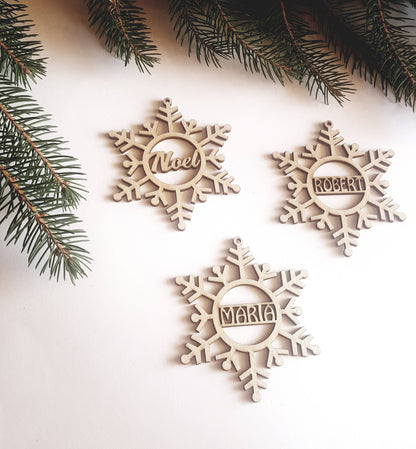 Personalized Wood Snowflake Christmas Ornament: Laser Cut Rustic Decoration