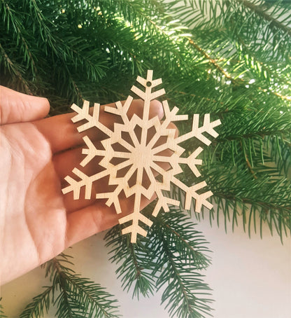 Personalized Wood Snowflake Christmas Ornament: Laser Cut Rustic Decoration