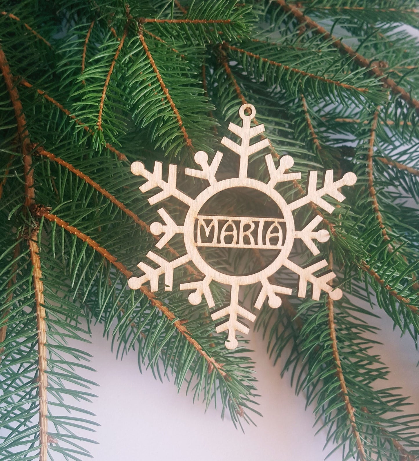 Personalized Wood Snowflake Christmas Ornament: Laser Cut Rustic Decoration