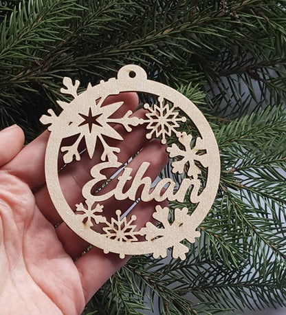 Personalized Snowflake Ornament: Laser Cut Wood Christmas Decor