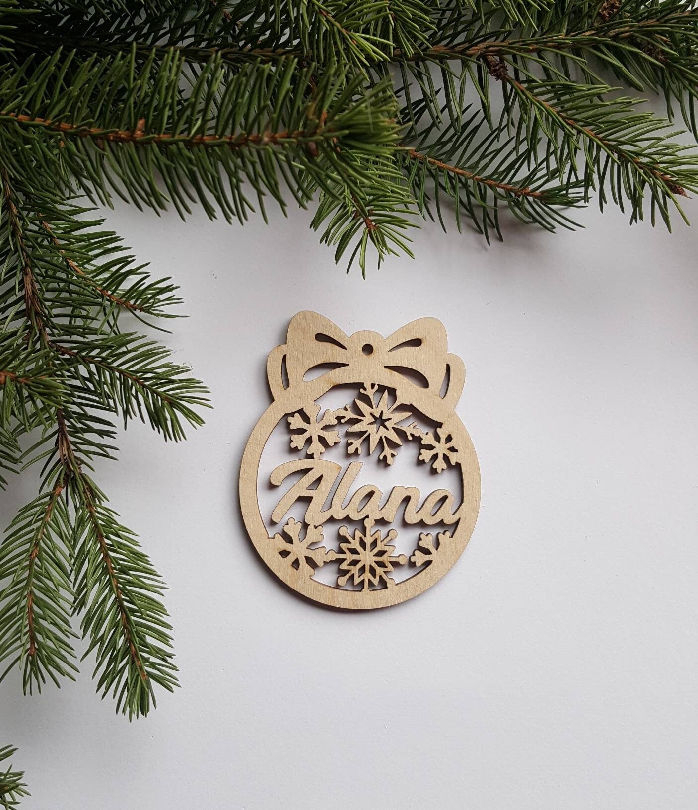 Personalized Christmas bauble, wooden name ornament, laser cut snowflake decoration, Xmas  lockdown pandemic gift