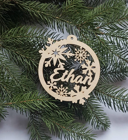 Personalized Snowflake Ornament: Laser Cut Wood Christmas Decor