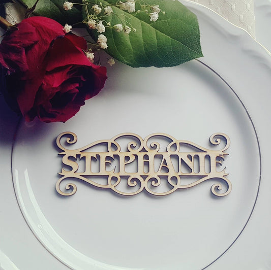 Laser Cut Wooden Name Place Cards: Custom Wedding Table Decor