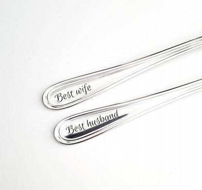 First anniversary gift for wife and husband, housewarming present for kitchen, engraved forks for couple, personalized gift for her him F1