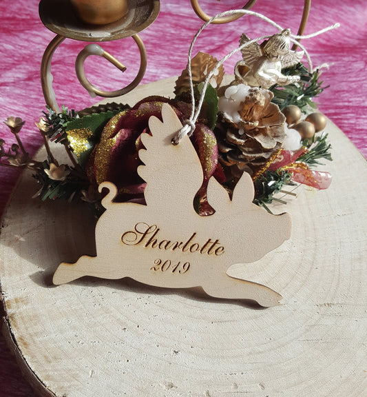 Laser Cut Flying Pig Ornament: Birch Wood Christmas Decoration
