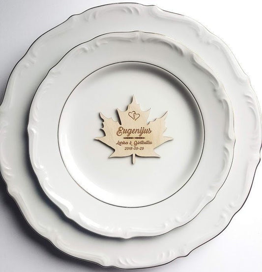 Custom Maple Leaf Wedding Place Cards: Laser Cut Wood Name Tags