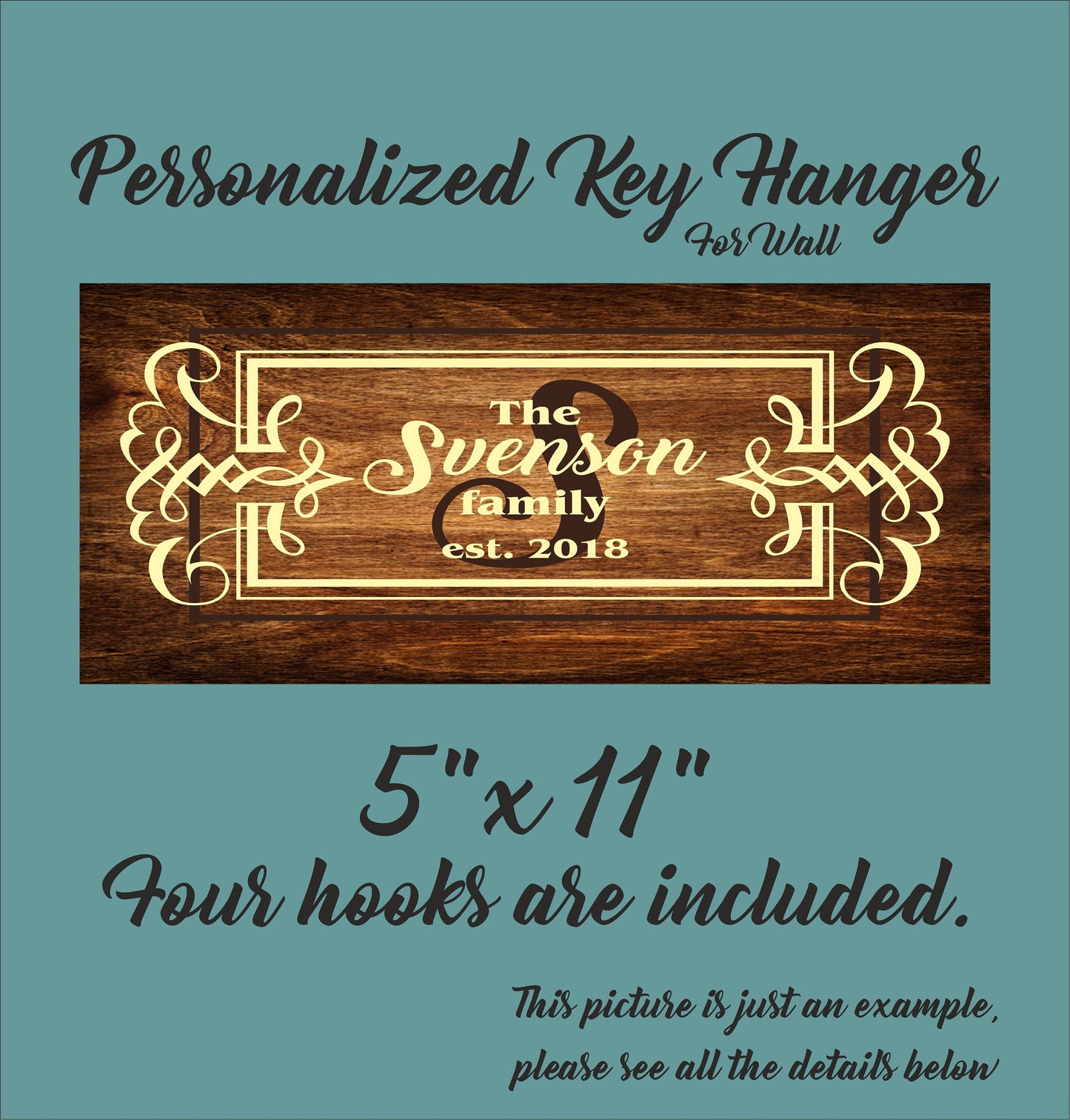 Family Key Holder for Wall, Wooden Key Hanger, Personalized Housewarming Gift, Custom Key Ring Holder, Christmas Present for Couple, Initial