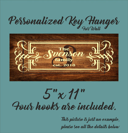 Family Key Holder for Wall, Wooden Key Hanger, Personalized Housewarming Gift, Custom Key Ring Holder, Christmas Present for Couple, Initial