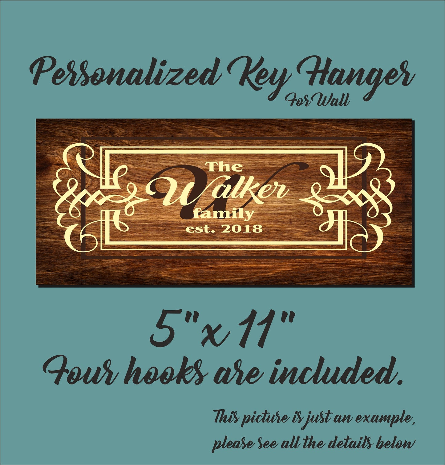 Family Key Holder for Wall, Wooden Key Hanger, Personalized Housewarming Gift, Custom Key Ring Holder, Christmas Present for Couple, Initial